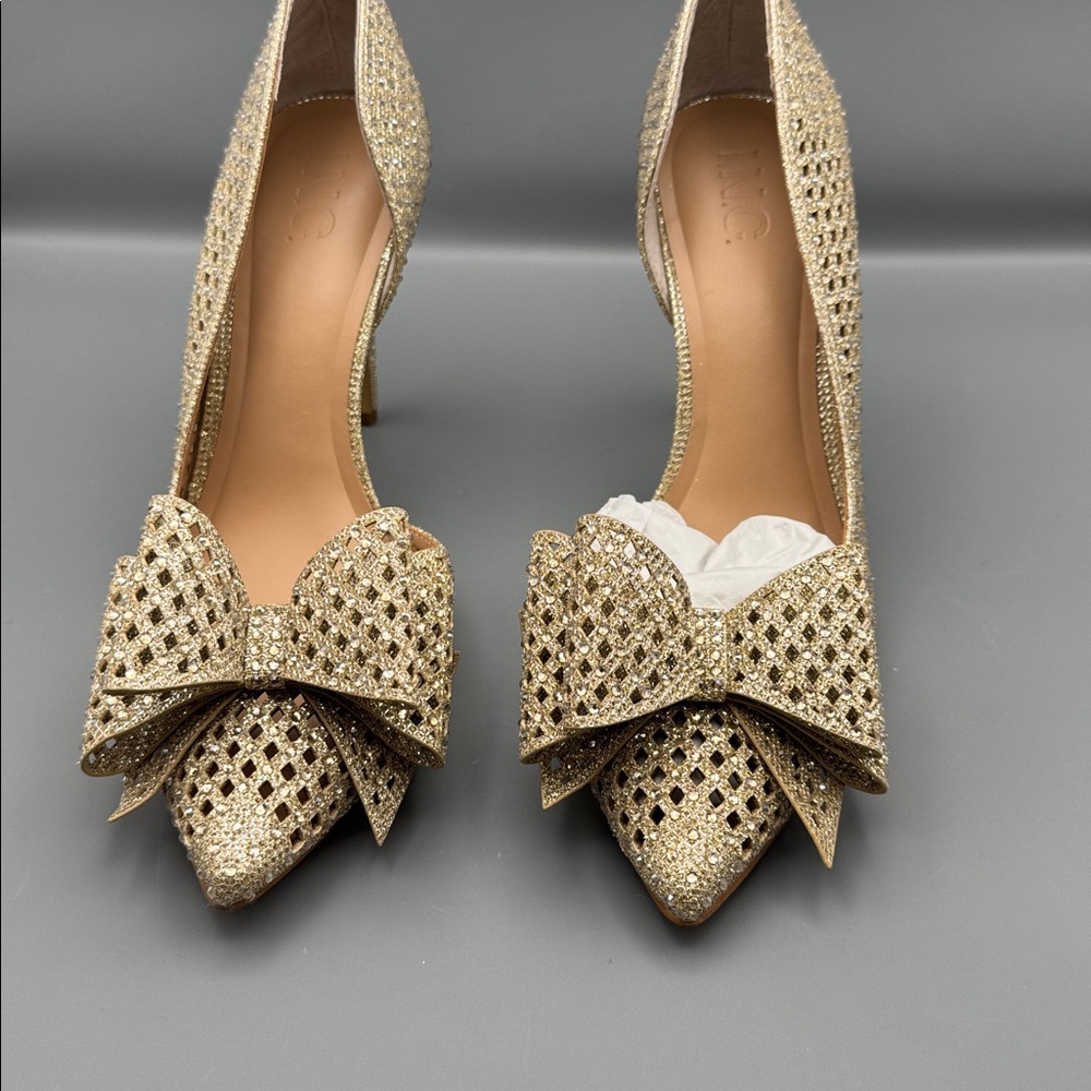 INC International Concepts Gold Glitter Pointed-Toe Bow Pumps - Picture 2 of 4